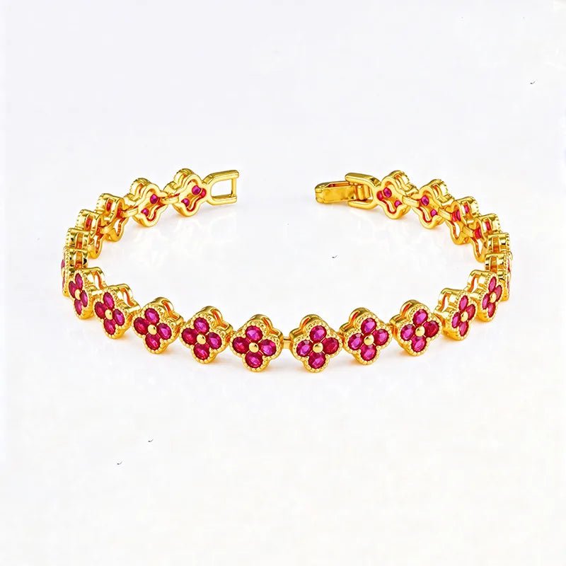 New Fashion Four Leaf Clover Bracelet Colorful Zirconia Luxury Hand Jewelry Bohemian Style Floral Craft - Canvas & Charms