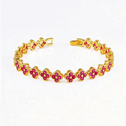 New Fashion Four Leaf Clover Bracelet Colorful Zirconia Luxury Hand Jewelry Bohemian Style Floral Craft - Canvas & Charms