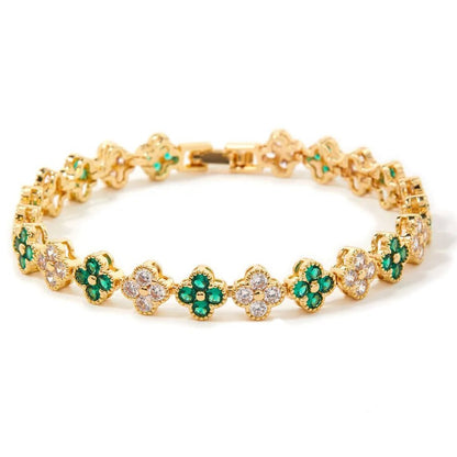 New Fashion Four Leaf Clover Bracelet Colorful Zirconia Luxury Hand Jewelry Bohemian Style Floral Craft - Canvas & Charms