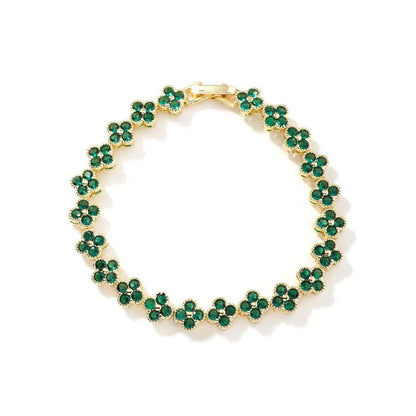 New Fashion Four Leaf Clover Bracelet Colorful Zirconia Luxury Hand Jewelry Bohemian Style Floral Craft - Canvas & Charms