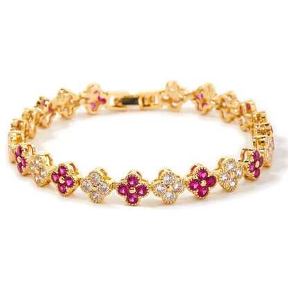 New Fashion Four Leaf Clover Bracelet Colorful Zirconia Luxury Hand Jewelry Bohemian Style Floral Craft - Canvas & Charms