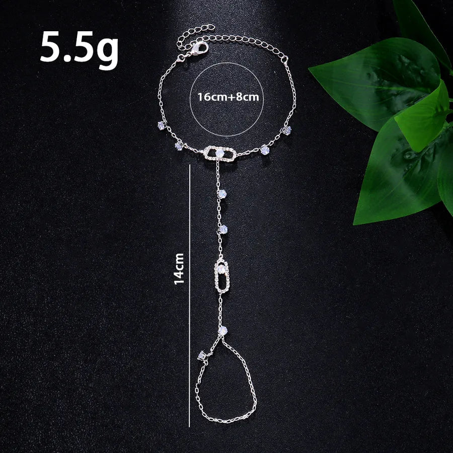 New Geometric Splicing Fresh Style Water Diamond Hollow Finger Linked Bracelet Women's Fashion Jewelry Hand Accessory - Canvas & Charms