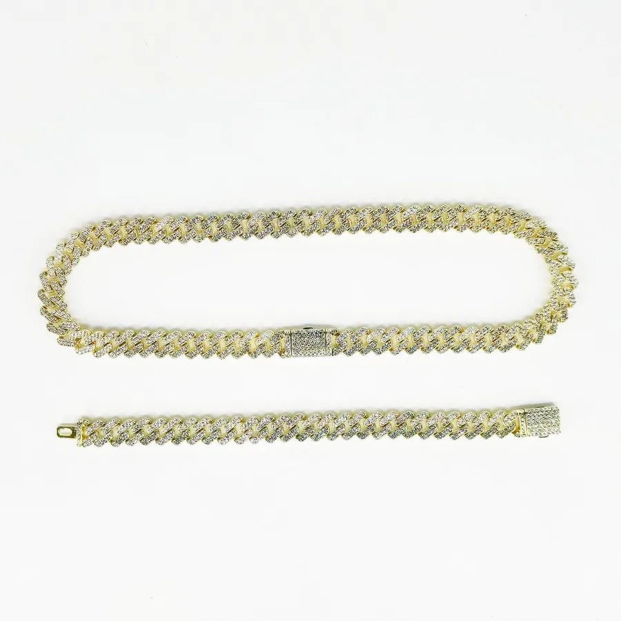 New Hip Hop hiphop Trendy 10 Diamond Flip Cuban Chain Full Diamond Necklace Big Gold Chain - Canvas & Charms