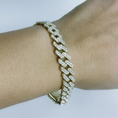 New Hip Hop hiphop Trendy 10 Diamond Flip Cuban Chain Full Diamond Necklace Big Gold Chain - Canvas & Charms