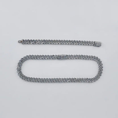 New Hip Hop hiphop Trendy 10 Diamond Flip Cuban Chain Full Diamond Necklace Big Gold Chain - Canvas & Charms
