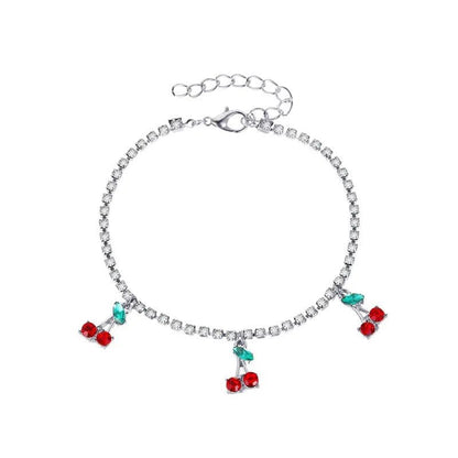 new rhinestone cherry anklet women's beach leisure fruit pendant anklet tennis chain anklet - Canvas & Charms