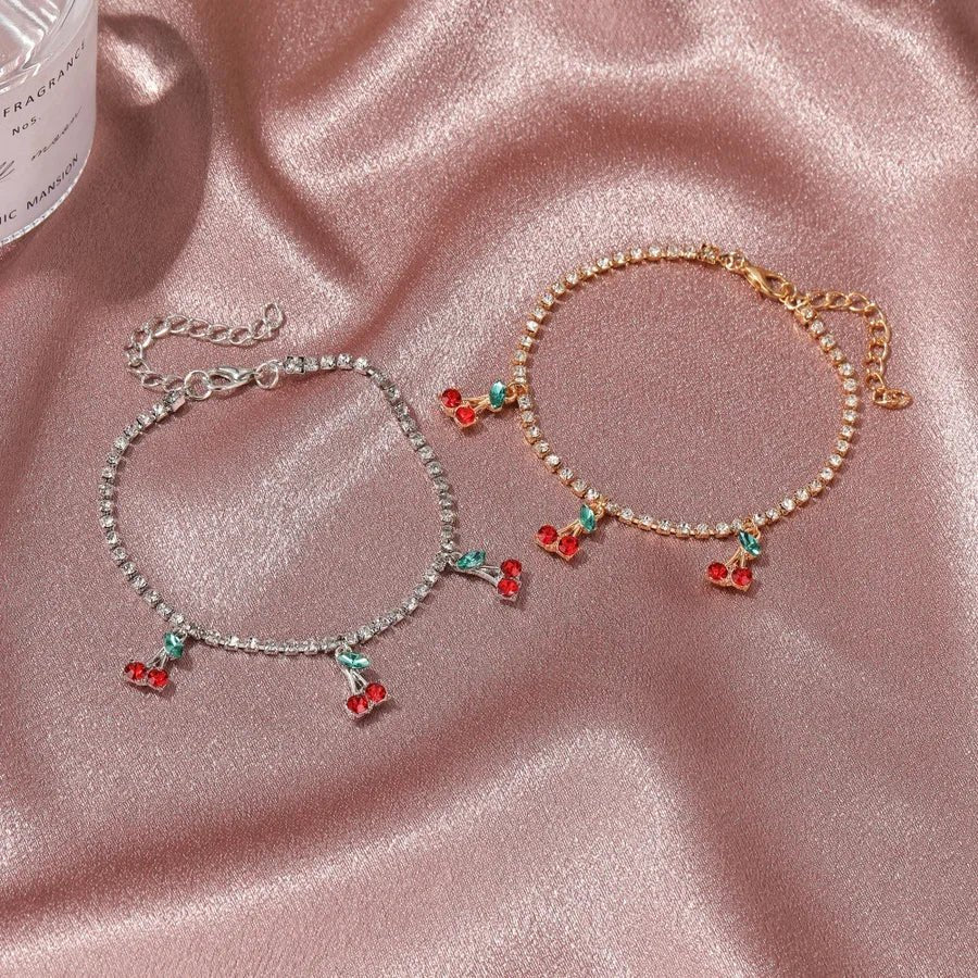 new rhinestone cherry anklet women's beach leisure fruit pendant anklet tennis chain anklet - Canvas & Charms