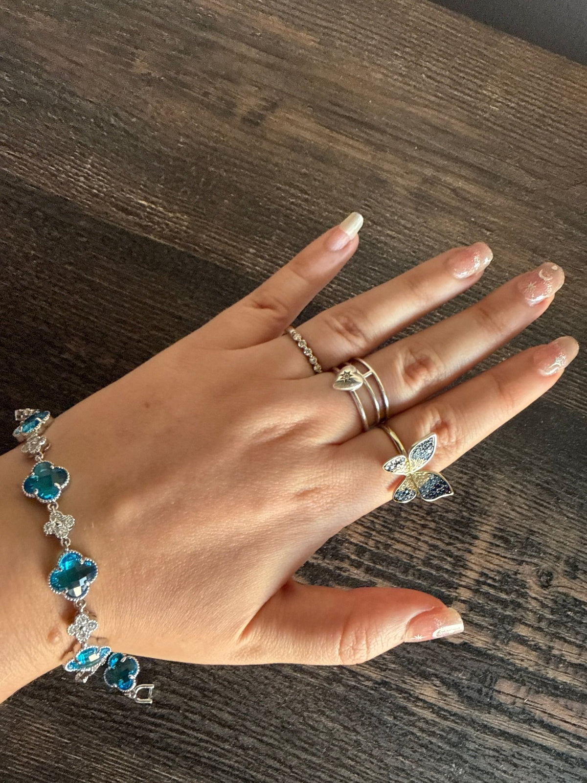 Ocean Blue Clover Station Bracelet with White Crystals - Canvas & Charms
