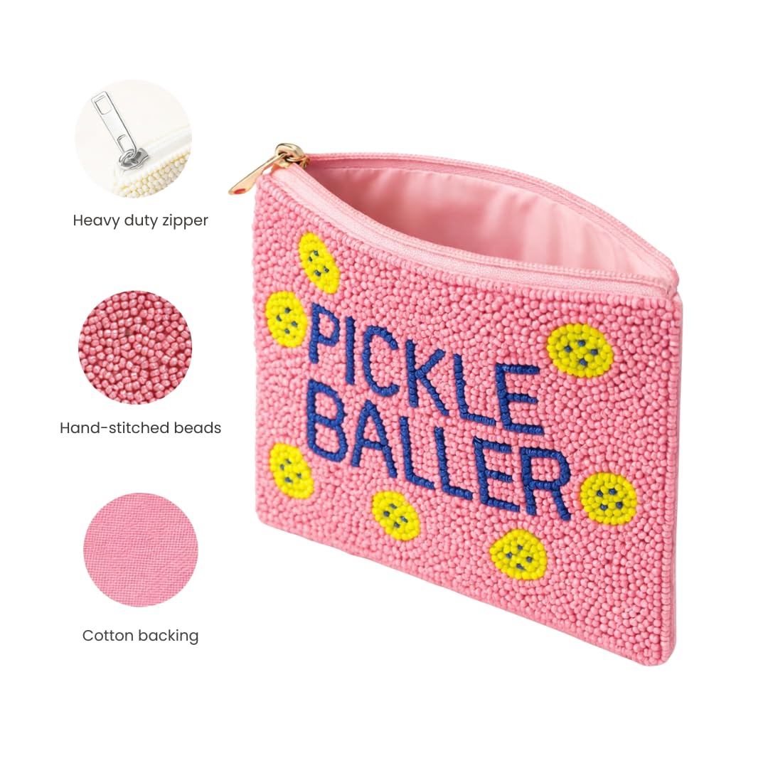 Pearl Beaded Coin Purse Handmade with Colorful Designs Savings Bag Small Zipper Pouch for Cash Card & Makeup (Botox Money) - Canvas & Charms