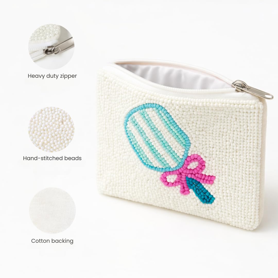 Pearl Beaded Coin Purse Handmade with Colorful Designs Savings Bag Small Zipper Pouch for Cash Card & Makeup (Botox Money) - Canvas & Charms