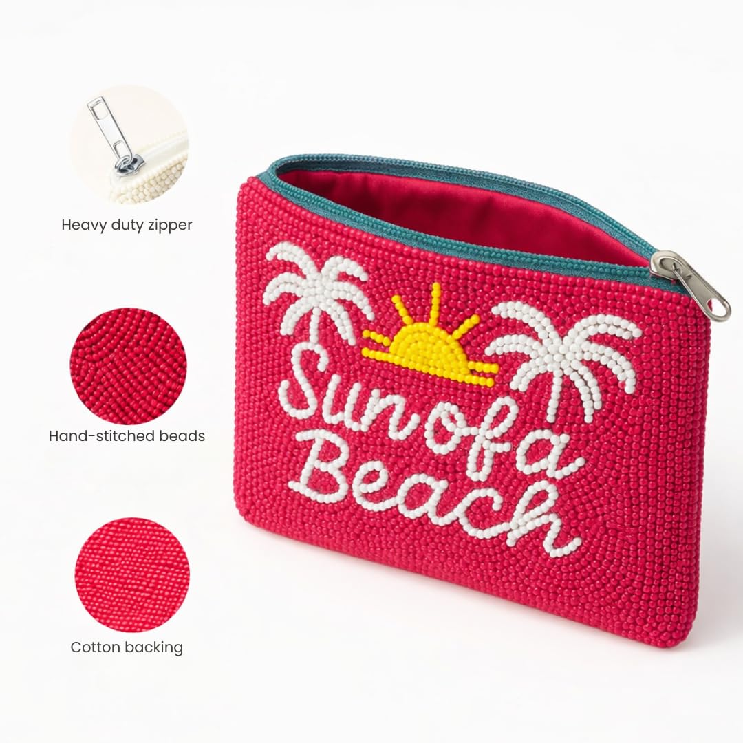 Pearl Beaded Coin Purse Handmade with Colorful Designs Savings Bag Small Zipper Pouch for Cash Card & Makeup (Botox Money) - Canvas & Charms