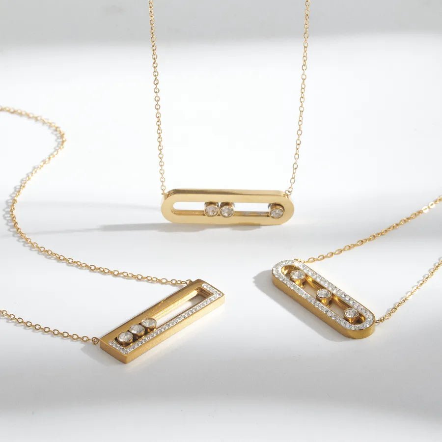 Polished Oval Necklace for Women in 304 Stainless Steel with Real Gold PVD Coated Plating and Zircon Inlay on Cable Chain - Canvas & Charms
