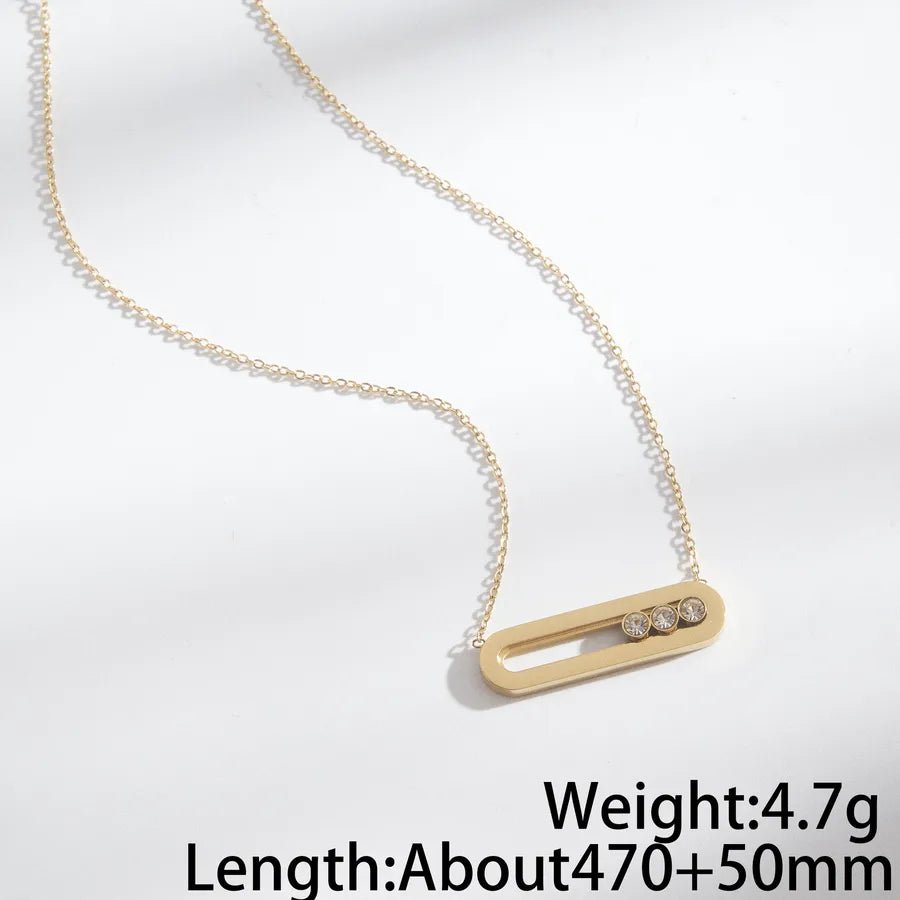 Polished Oval Necklace for Women in 304 Stainless Steel with Real Gold PVD Coated Plating and Zircon Inlay on Cable Chain - Canvas & Charms