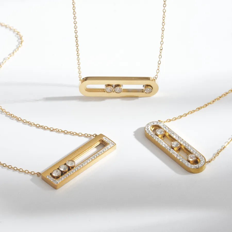 Polished Oval Necklace for Women in 304 Stainless Steel with Real Gold PVD Coated Plating and Zircon Inlay on Cable Chain - Canvas & Charms