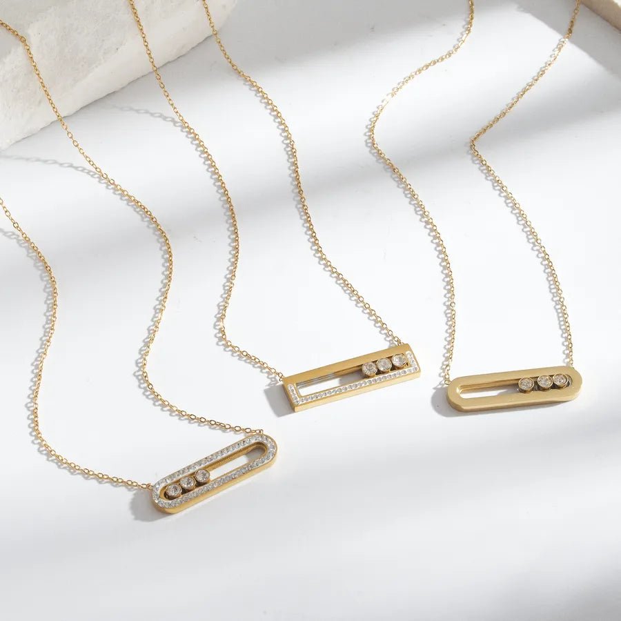 Polished Oval Necklace for Women in 304 Stainless Steel with Real Gold PVD Coated Plating and Zircon Inlay on Cable Chain - Canvas & Charms