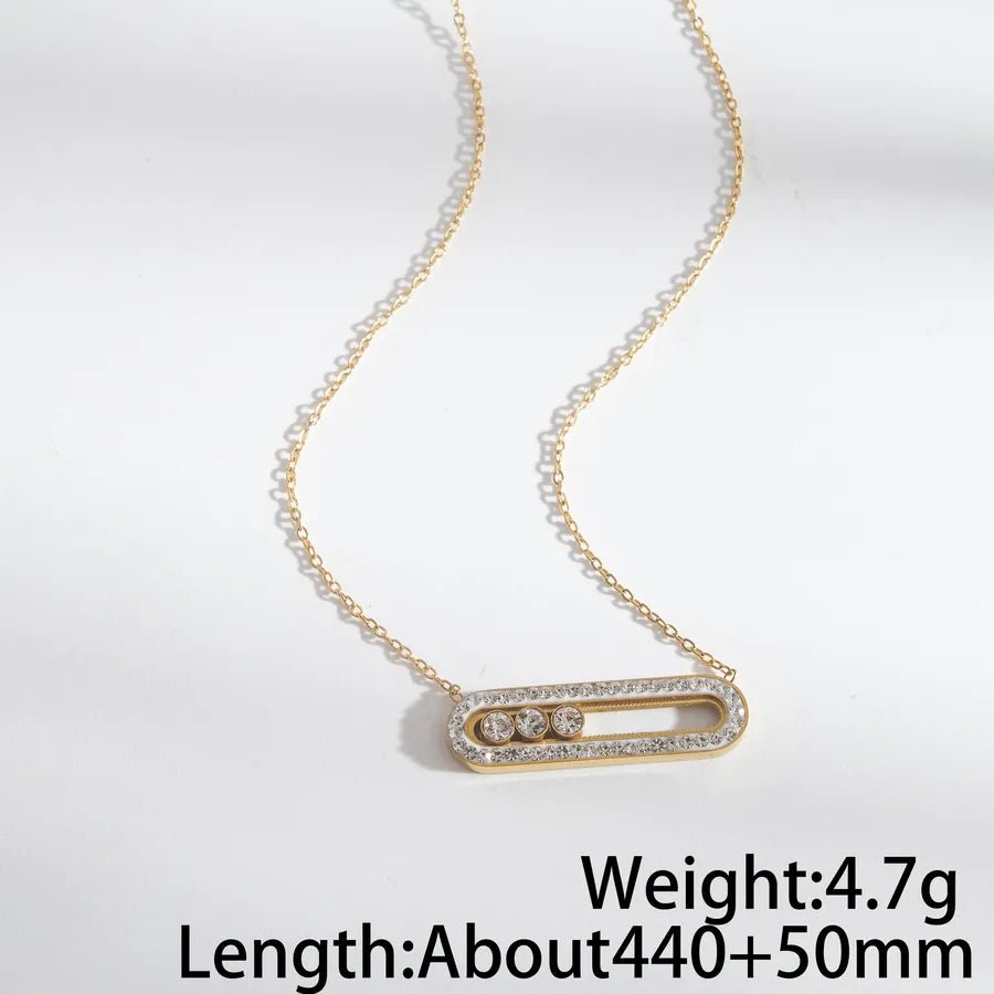 Polished Oval Necklace for Women in 304 Stainless Steel with Real Gold PVD Coated Plating and Zircon Inlay on Cable Chain - Canvas & Charms