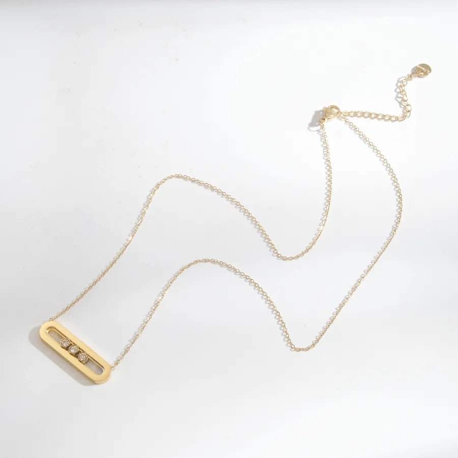 Polished Oval Necklace for Women in 304 Stainless Steel with Real Gold PVD Coated Plating and Zircon Inlay on Cable Chain - Canvas & Charms