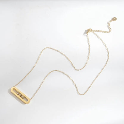 Polished Oval Necklace for Women in 304 Stainless Steel with Real Gold PVD Coated Plating and Zircon Inlay on Cable Chain - Canvas & Charms