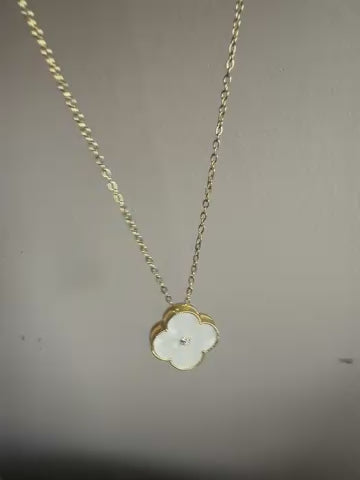 Clover Necklace White Mother of Pearl Reversible with Diamonds