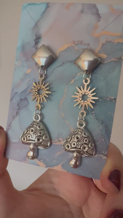 Mushroom Earrings in Silver Celestial Style