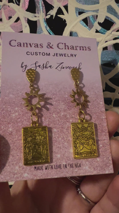 The Lovers Tarot Card Earrings in Gold