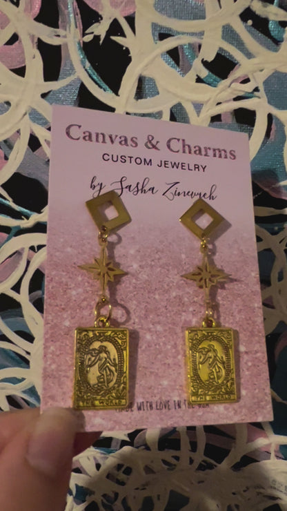 The World Tarot Card Earrings in Gold