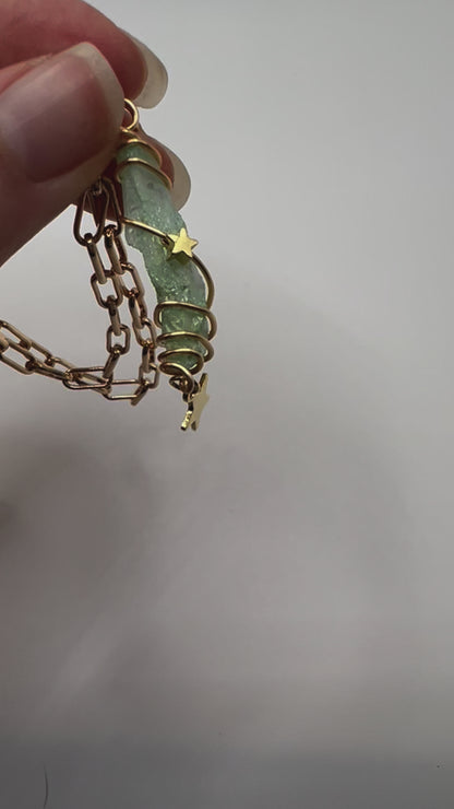 Reiki-Infused Green Raw Crystal Quartz Wrapped in Metal