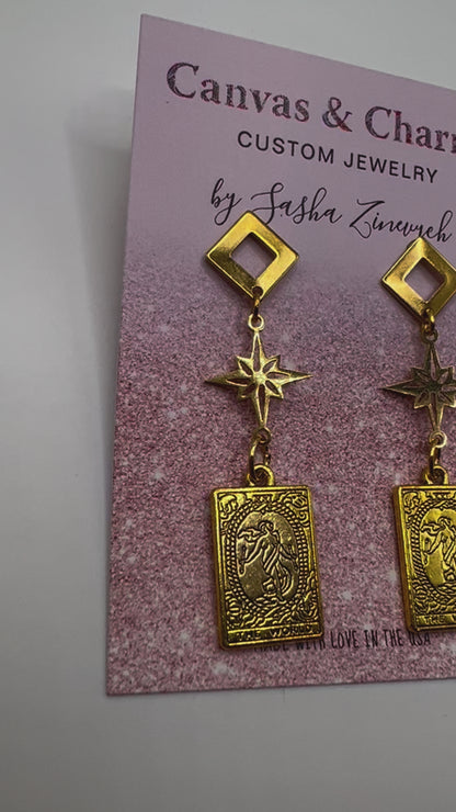 The World Tarot Card Earrings in Gold