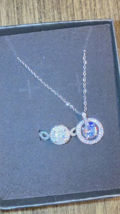 Moissanite Silver Jewelry Set Necklace and Ring Adjustable Size