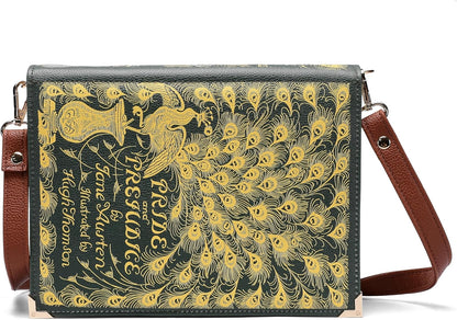 Pride and Prejudice Cross - Body Shoulder Bag Perfect for Book Lovers | Book Purse Clutch | Bookish Gift for Her | Jane Austen Valentine’s Day Present, Green, Large - Canvas & Charms