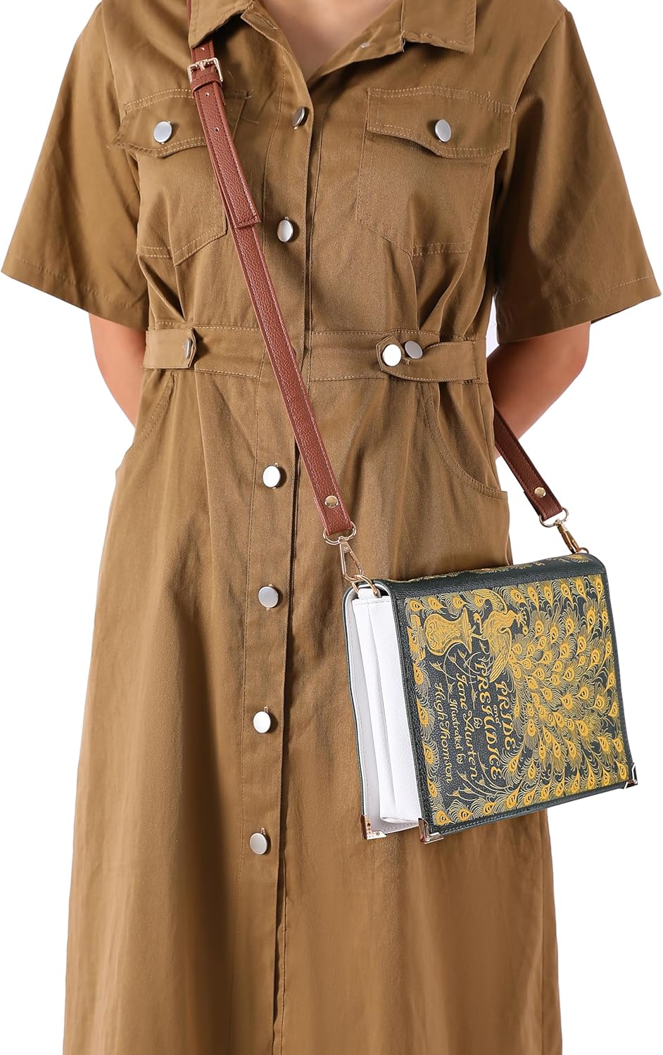 Pride and Prejudice Cross - Body Shoulder Bag Perfect for Book Lovers | Book Purse Clutch | Bookish Gift for Her | Jane Austen Valentine’s Day Present, Green, Large - Canvas & Charms
