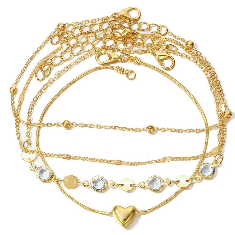 retro Bohemian beach anklet set fashion simple wind color diamond butterfly multi-layer anklet wholesale - Canvas & Charms