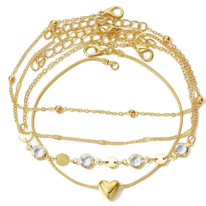 retro Bohemian beach anklet set fashion simple wind color diamond butterfly multi-layer anklet wholesale - Canvas & Charms