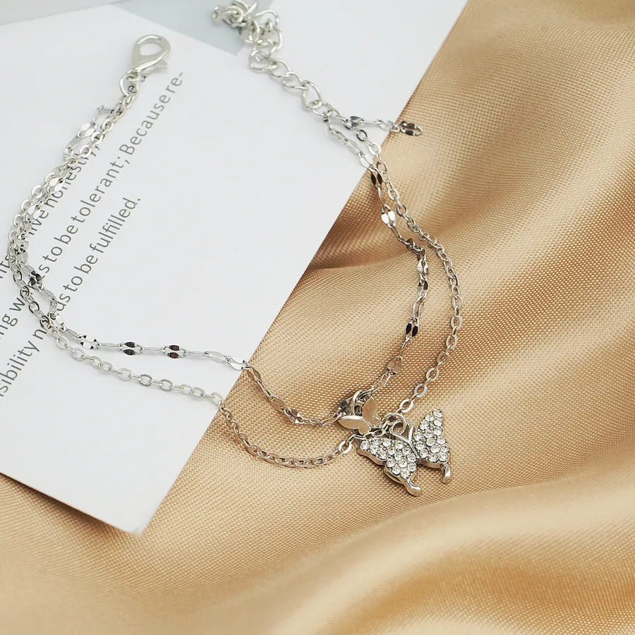 retro Bohemian beach anklet set fashion simple wind color diamond butterfly multi-layer anklet wholesale - Canvas & Charms