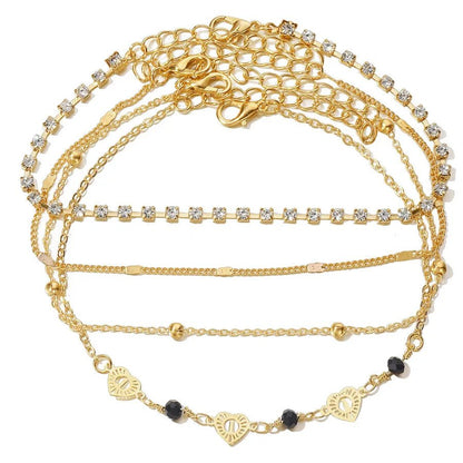 retro Bohemian beach anklet set fashion simple wind color diamond butterfly multi-layer anklet wholesale - Canvas & Charms