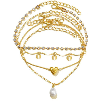 retro Bohemian beach anklet set fashion simple wind color diamond butterfly multi-layer anklet wholesale - Canvas & Charms