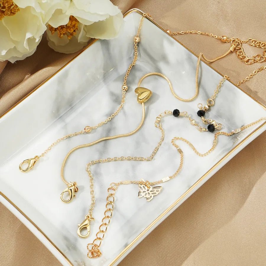 retro Bohemian beach anklet set fashion simple wind color diamond butterfly multi-layer anklet wholesale - Canvas & Charms