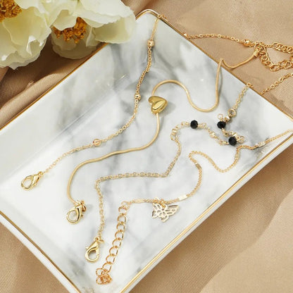 retro Bohemian beach anklet set fashion simple wind color diamond butterfly multi-layer anklet wholesale - Canvas & Charms