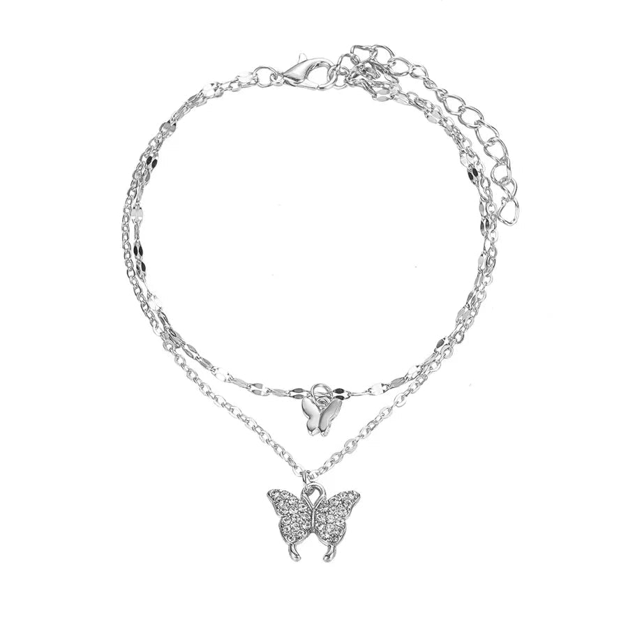 retro Bohemian beach anklet set fashion simple wind color diamond butterfly multi-layer anklet wholesale - Canvas & Charms