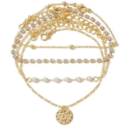 retro Bohemian beach anklet set fashion simple wind color diamond butterfly multi-layer anklet wholesale - Canvas & Charms