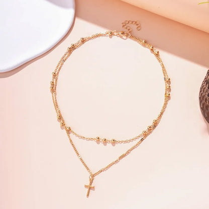 Retro Classic Style Cross Alloy cable chain Layered Necklaces Wholesale - Canvas & Charms