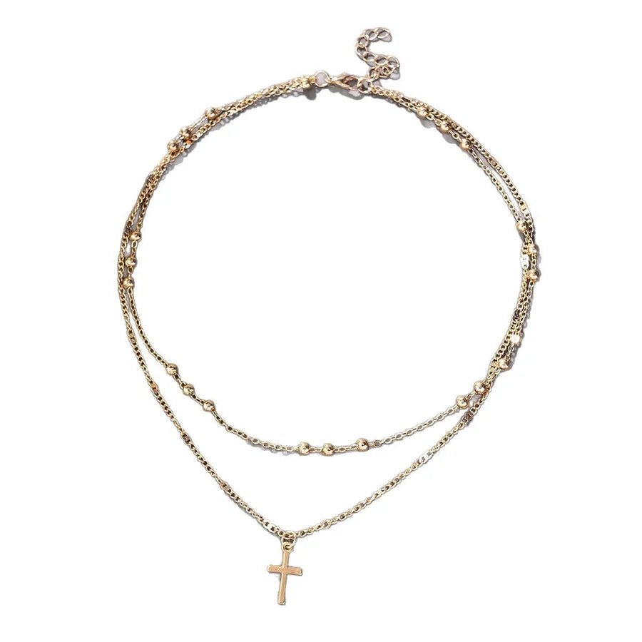 Retro Classic Style Cross Alloy cable chain Layered Necklaces Wholesale - Canvas & Charms