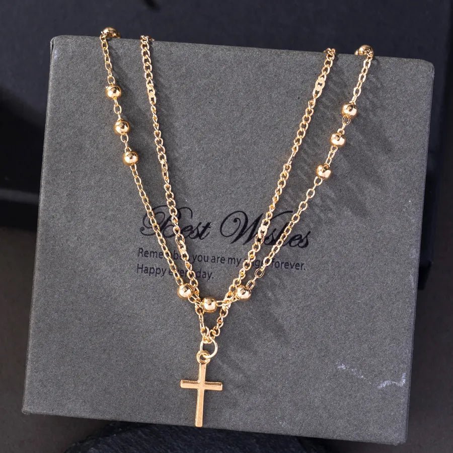 Retro Classic Style Cross Alloy cable chain Layered Necklaces Wholesale - Canvas & Charms