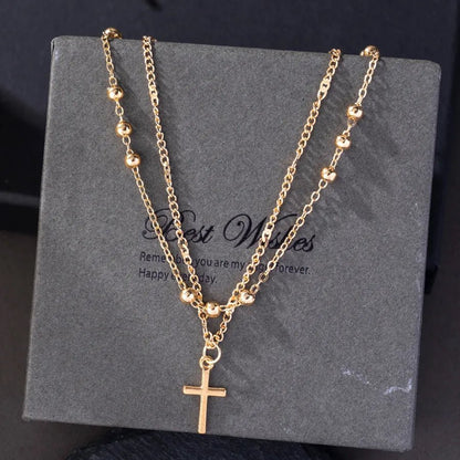 Retro Classic Style Cross Alloy cable chain Layered Necklaces Wholesale - Canvas & Charms