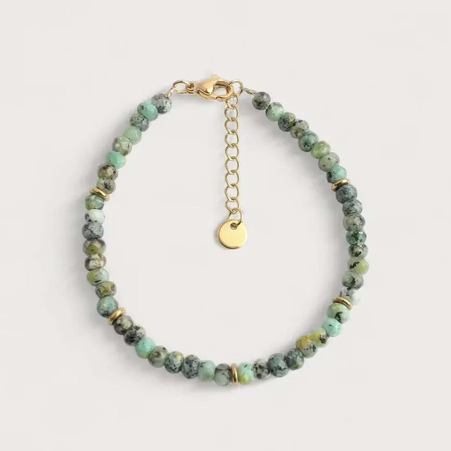 Round Turquoise Beaded Bracelet in Green with Lobster Trigger Clasp Closure, Unisex Design - Canvas & Charms