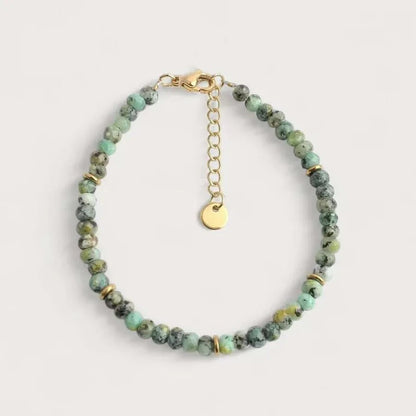 Round Turquoise Beaded Bracelet in Green with Lobster Trigger Clasp Closure, Unisex Design - Canvas & Charms