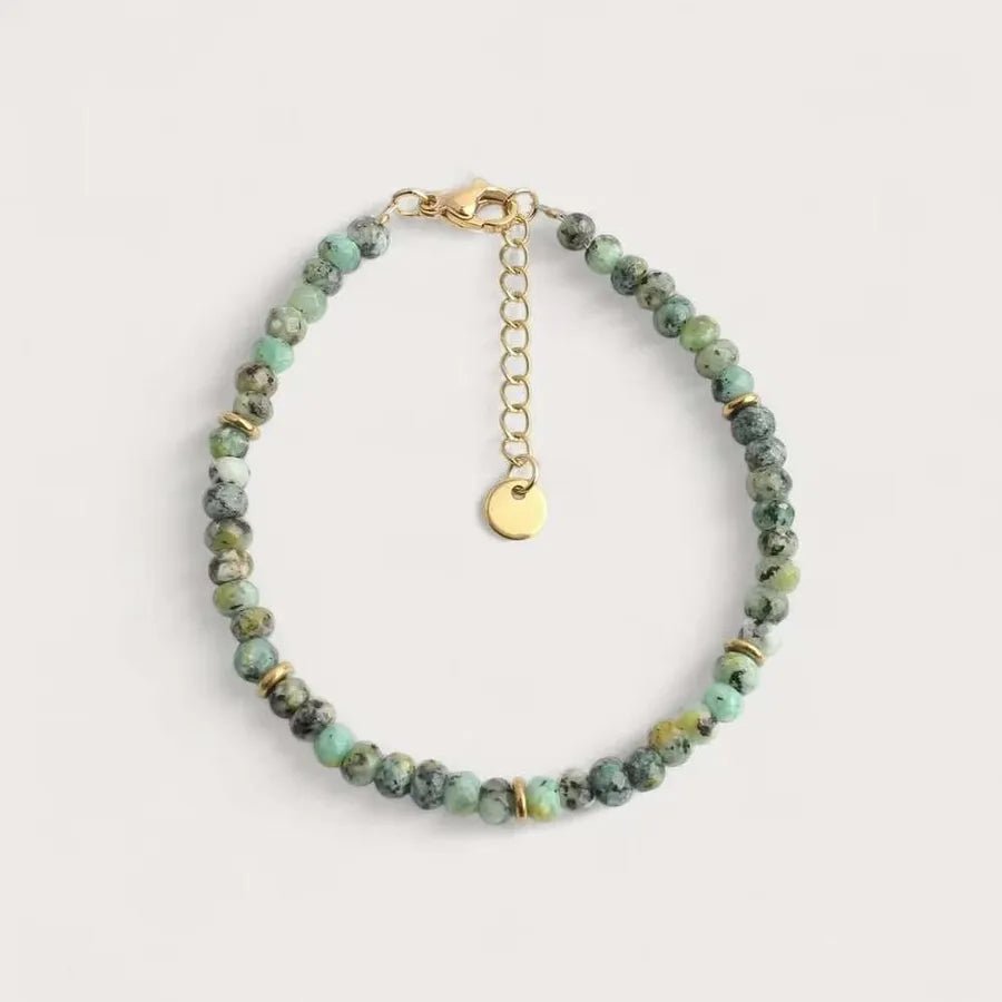 Round Turquoise Beaded Bracelet in Green with Lobster Trigger Clasp Closure, Unisex Design - Canvas & Charms