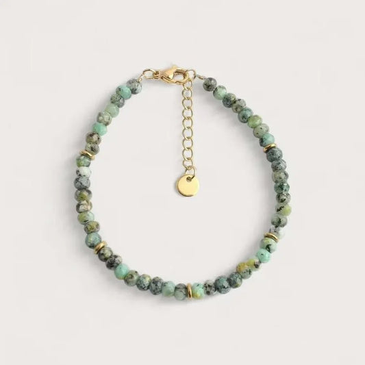 Round Turquoise Beaded Bracelet in Green with Lobster Trigger Clasp Closure, Unisex Design - Canvas & Charms