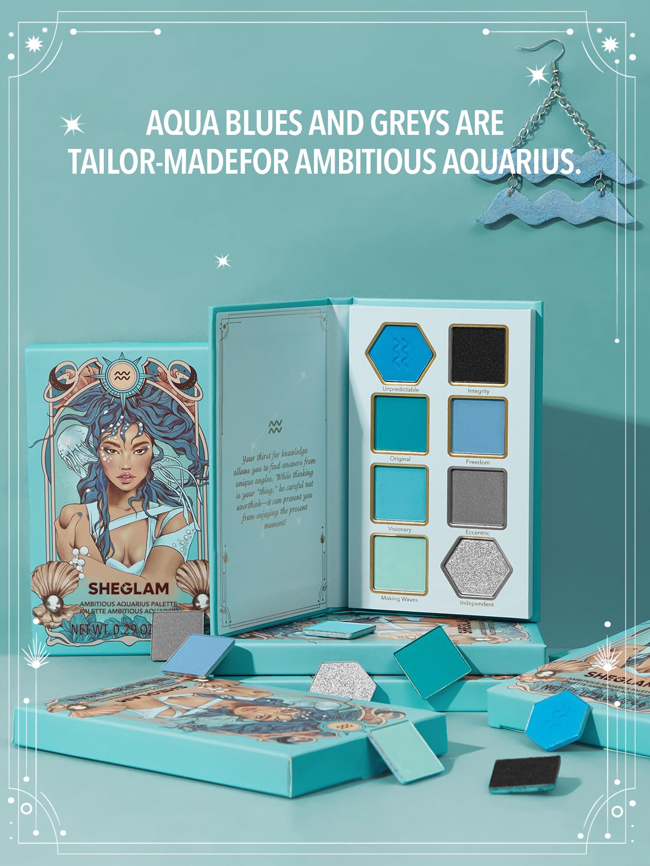 SHEGLAM Glitter Metallic Eyeshadow Palette 8 - Color High Pigment Green Gold Long Wearing Horoscope Collection Eye Shadow Palette - Virtuous Virgo - Canvas & Charms