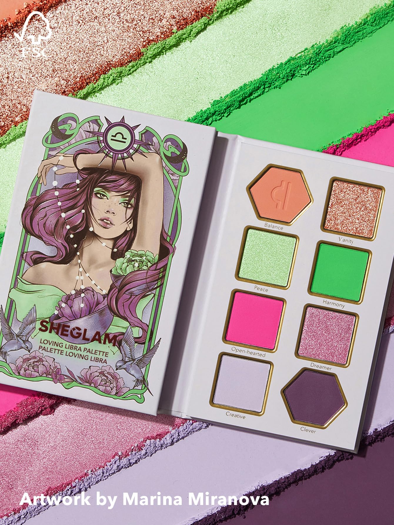 SHEGLAM Glitter Metallic Eyeshadow Palette 8 - Color High Pigment Green Gold Long Wearing Horoscope Collection Eye Shadow Palette - Virtuous Virgo - Canvas & Charms